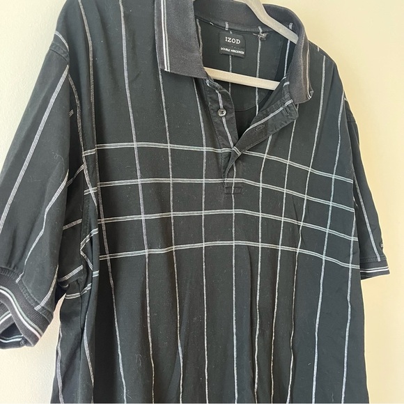 IZOD Double Mercerized Polo Shirt Black Gray Stripe | Y2K Prep Aesthetic L - Picture 5 of 11